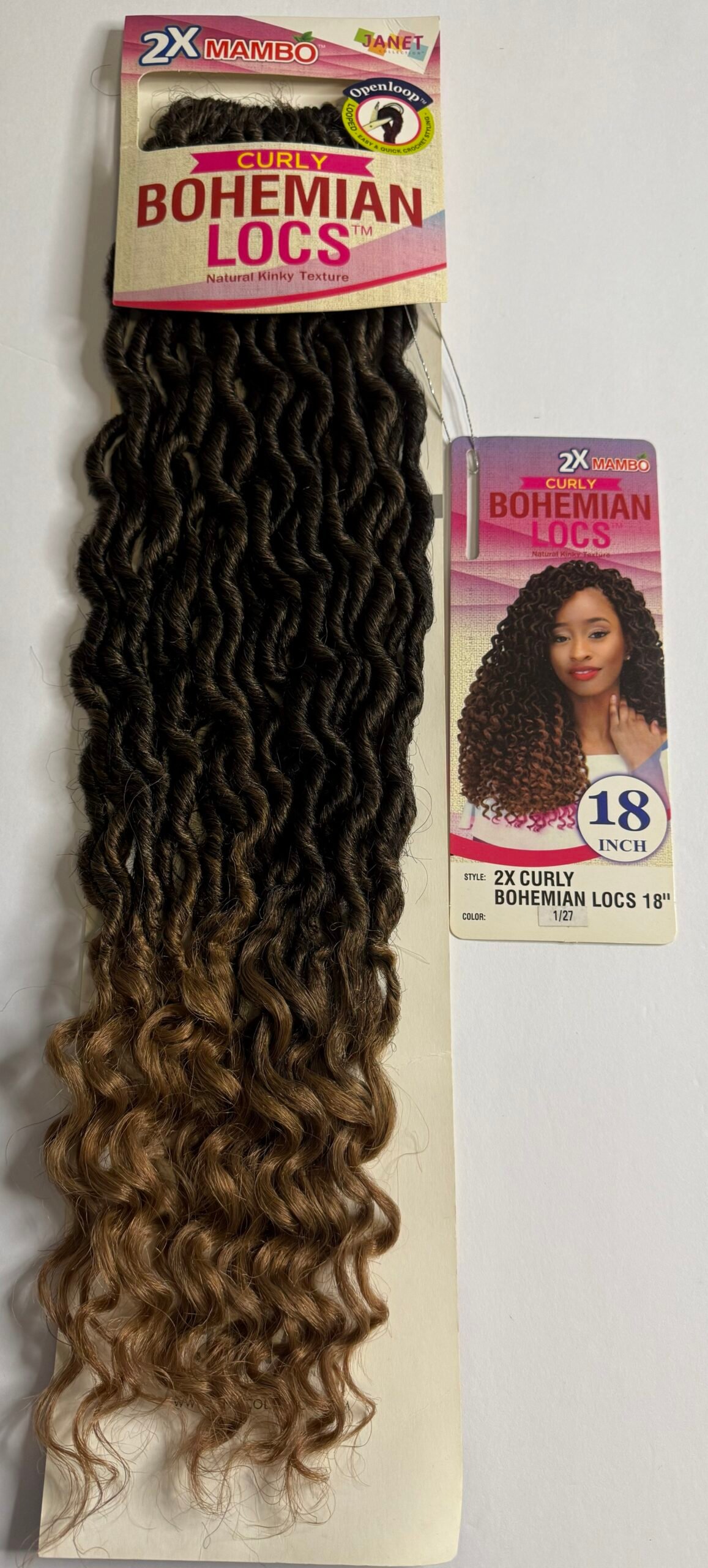 Curly Bohemian locs crochet 18" in 1B/27 are a stylish and versatile protective hairstyle that blends faux locs with soft, curly strands for a relaxed, boho-inspired look.