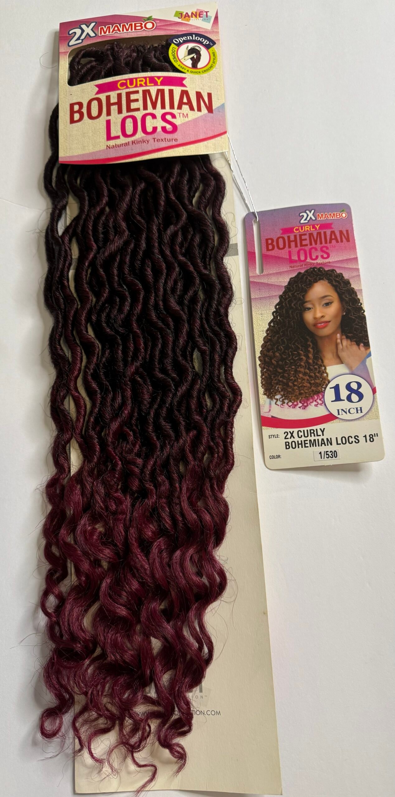 Curly Bohemian locs crochet 18" in 1B/530 are a bold and stylish protective hairstyle that blends faux locs with soft, curly strands for a carefree, boho-inspired look.