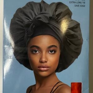 A red jumbo bonnet is a large, soft hair accessory designed to protect and maintain hairstyles while sleeping or relaxing.